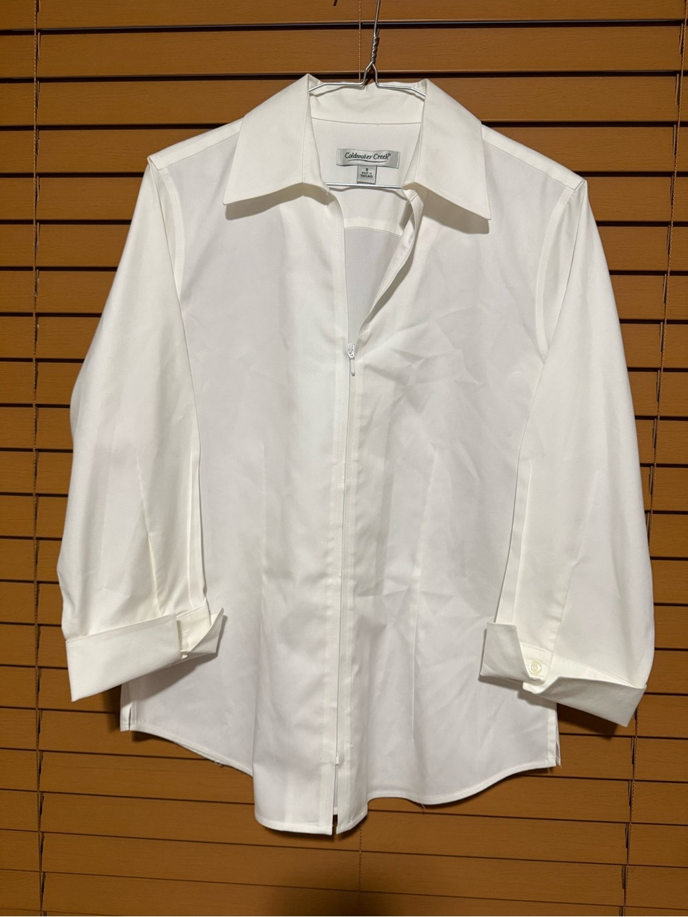 Coldwater Creek Women’s Small White 3/4 Sleeve Zip Front Cotton Shirt